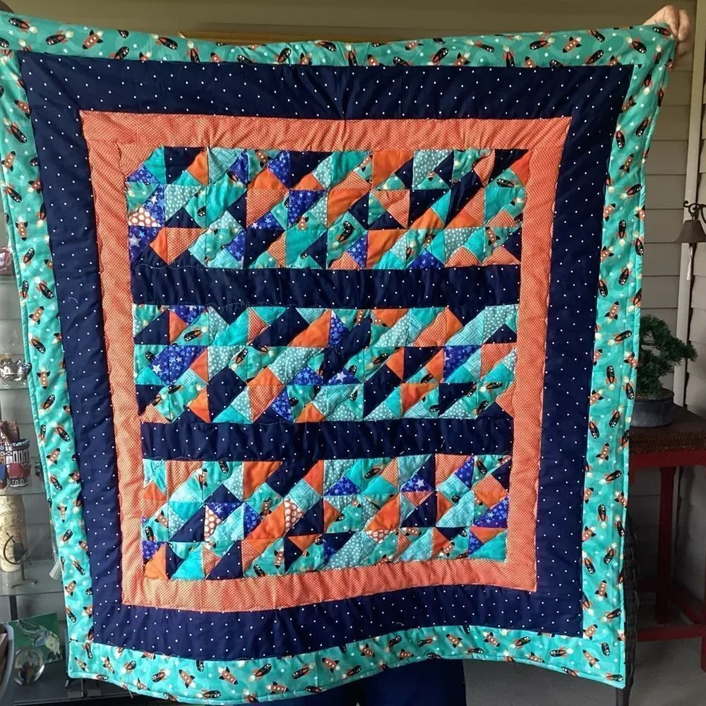 NWT  Baby/Children’s “ToThe Moon” Hand Crafted Quilt and Mini Quilt